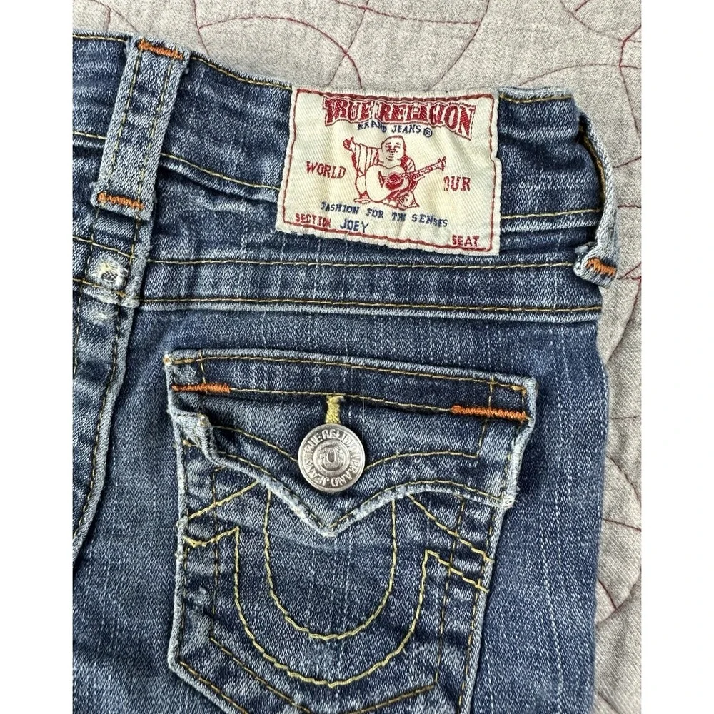 True‎ Religion Joey Kids Slap Pocket Embellished Raw Hem Denim Shorts / Kids 6